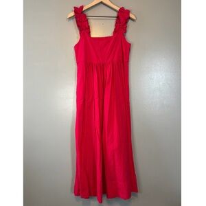 LAKE Pajamas Medium Lolly Swiss Dot Cotton Poplin Ruffle Dress Heatwave Pink